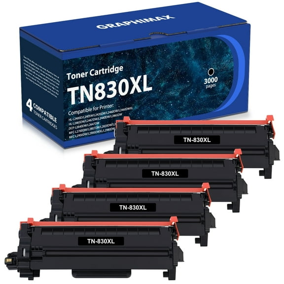 TN830XL Toner Cartridges Compatible for Brother TN830XL TN-830 TN830 Black Toner Cartridge for HL-L2460DW HL-L2405W HL-L2400D HL-L2465DW HL-L2480DW DCP-L2640DW MFC-L2820DW Printer (4-Pack)