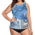 thumbnail image 4 of Women's Printed Tankini Top - High Elasticity Slim-Fit Swimsuit with Removable Straps & Cups, Perfect for Beach & Pool Parties，Many Blue Butterflies, 4 of 7