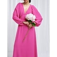 thumbnail image 3 of xiaxaixu Femmes Robe Longue Couleur Unie V-Cou Robe à Manches Longues Printemps Automne Tie-Up Dos Nu Soirée Robe de Soirée de Fête, 3 of 6