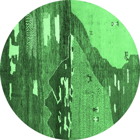 Ahgly Company Indoor Round Abstract Emerald Green Contemporary Area Rugs, 6' Round