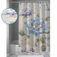 thumbnail image 3 of 54x78 Inch Shower Curtain Decorative Blue Purple Botanical Peony Bathtub Bath Curtains Fabric Waterproof Bathroom Decor Retro Blossom Flowers Small Stall Shower Curtain Set with 12 Hooks, 3 of 6