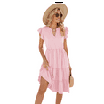 thumbnail image 2 of Womens Summer Dress Ruffle Sleeve V Neck Midi Dresses Pink M, 2 of 5