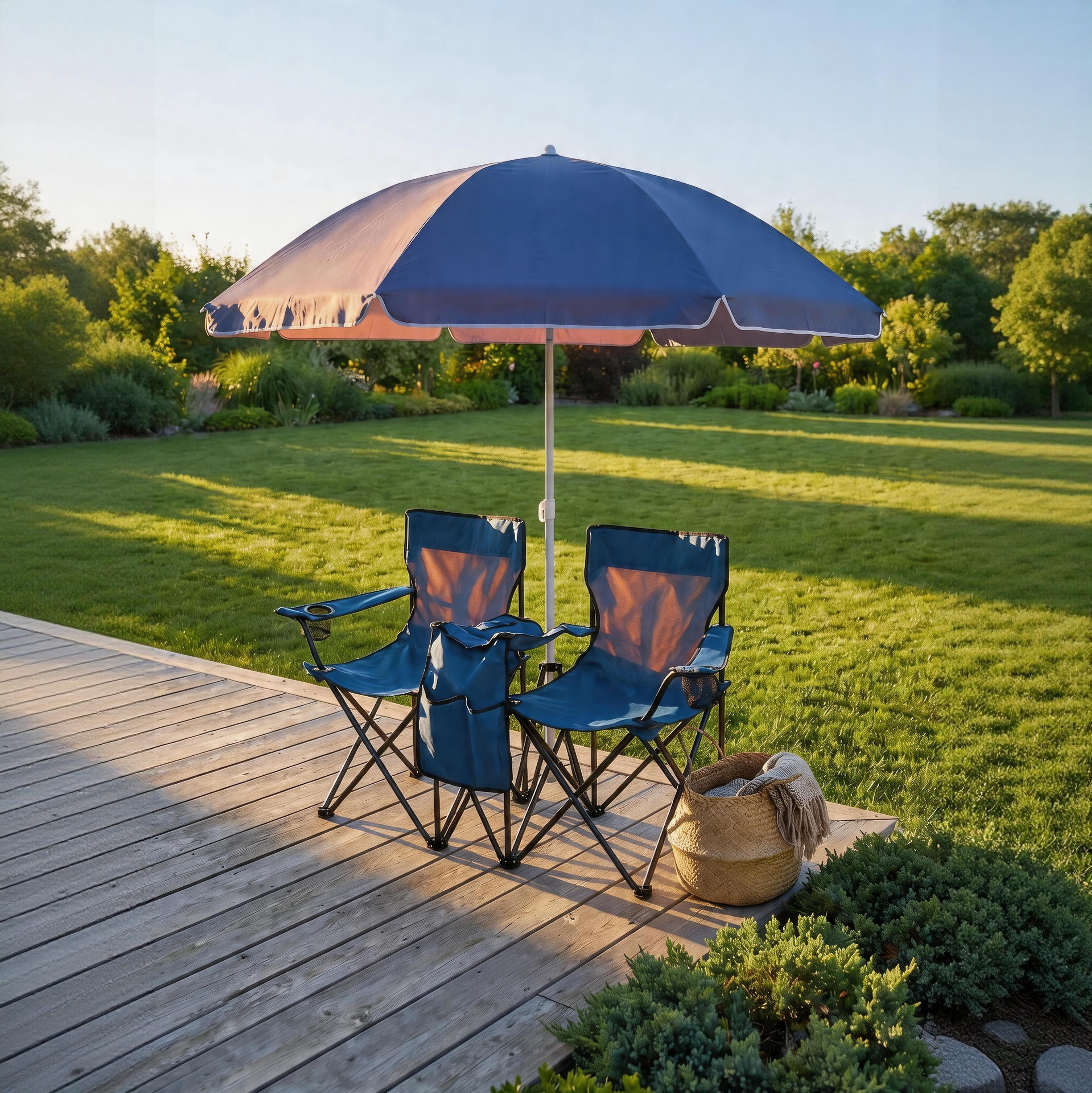Beach Chair Set with Umbrella Tiltable and Cooler Bag for Outdoor Picnic