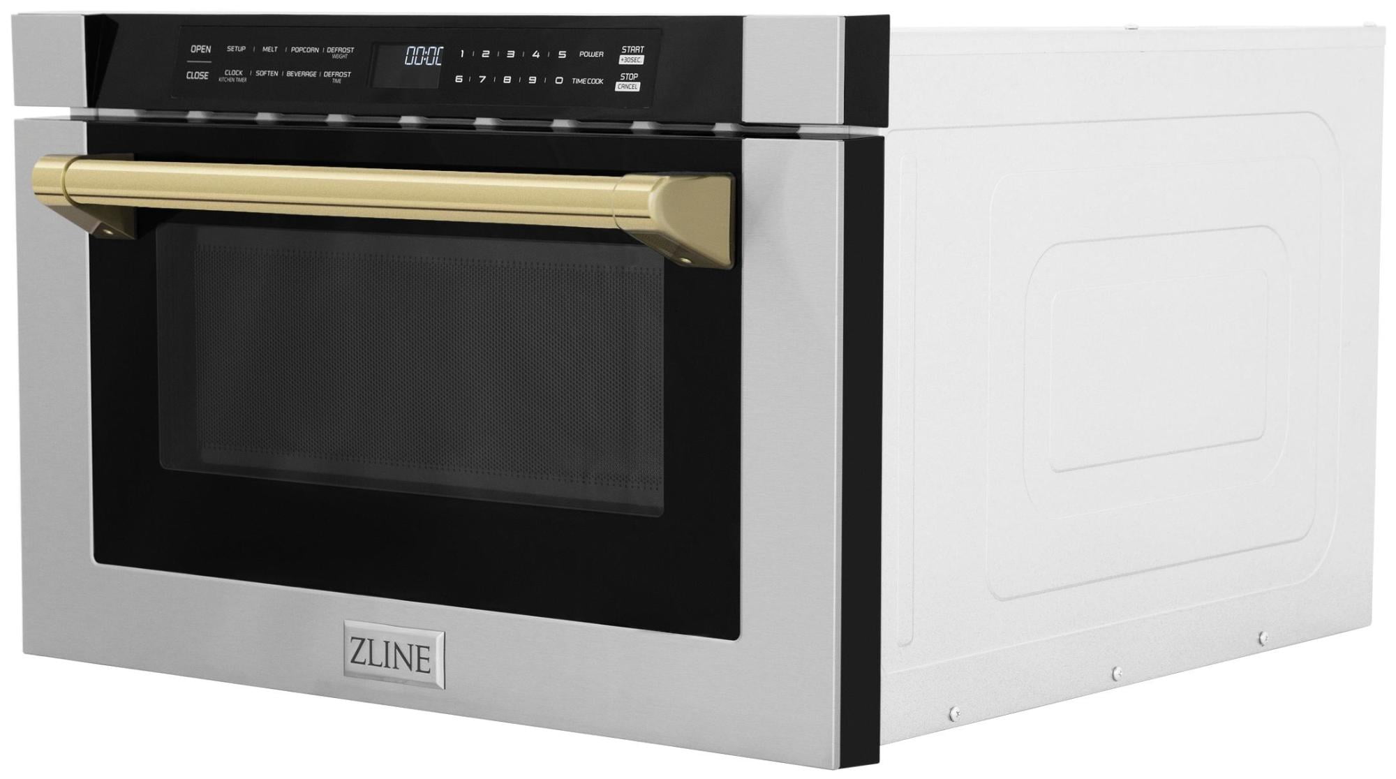 ZLINE Autograph Edition 24" 1.2 cu. ft. Built-in Microwave Drawer in Black Stainless Steel and Gold Accents