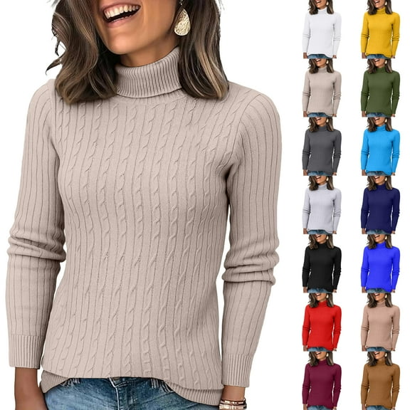 Turtleneck Sweaters for Women - Oversized Fall Winter Long Sleeve Soft Dressy Casual Knit Pullover Tops 2025 Light Brown 2XL