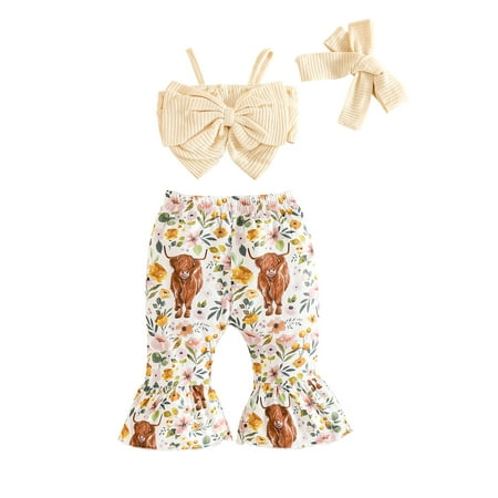 

jaweiwi Baby Toddler Girls Flare Pants Clothes Set 3M 6M 9M 12M 18M Spaghetti Straps Bowknot Camisole with Spots/Cow Print Bell-bottoms Outfits