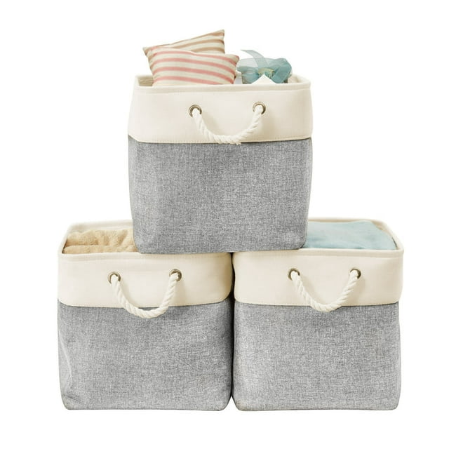 DECOMOMO 3-Packs Foldable Cube Storage Bin with Rope Handles | Great for Organizing Closets, Offices and Homes