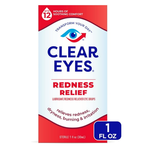 Clear Eyes Red Eye Relief Lubricant Eye Drops, Daily Use, 1.0 fl oz