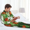 thumbnail image 6 of Picia Palm Leaves And Tropical Flowers Pattern Men’s Long-Sleeve Sleepwear Set - Soft 2-Piece Loungewear with Pockets, Comfy PJs for Relaxing Nights-Medium, 6 of 7