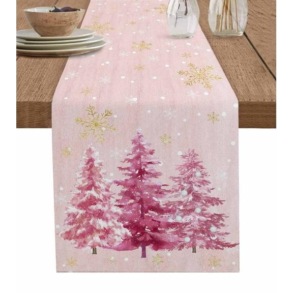 Table Runners 60 Inches Long Dress Scarves, Pink Christmas Tree Farmhouse Kitchen/Dining Table Runner, Small Coffee Tablerunners, Xmas Snowflake Winter 13x60 Inch