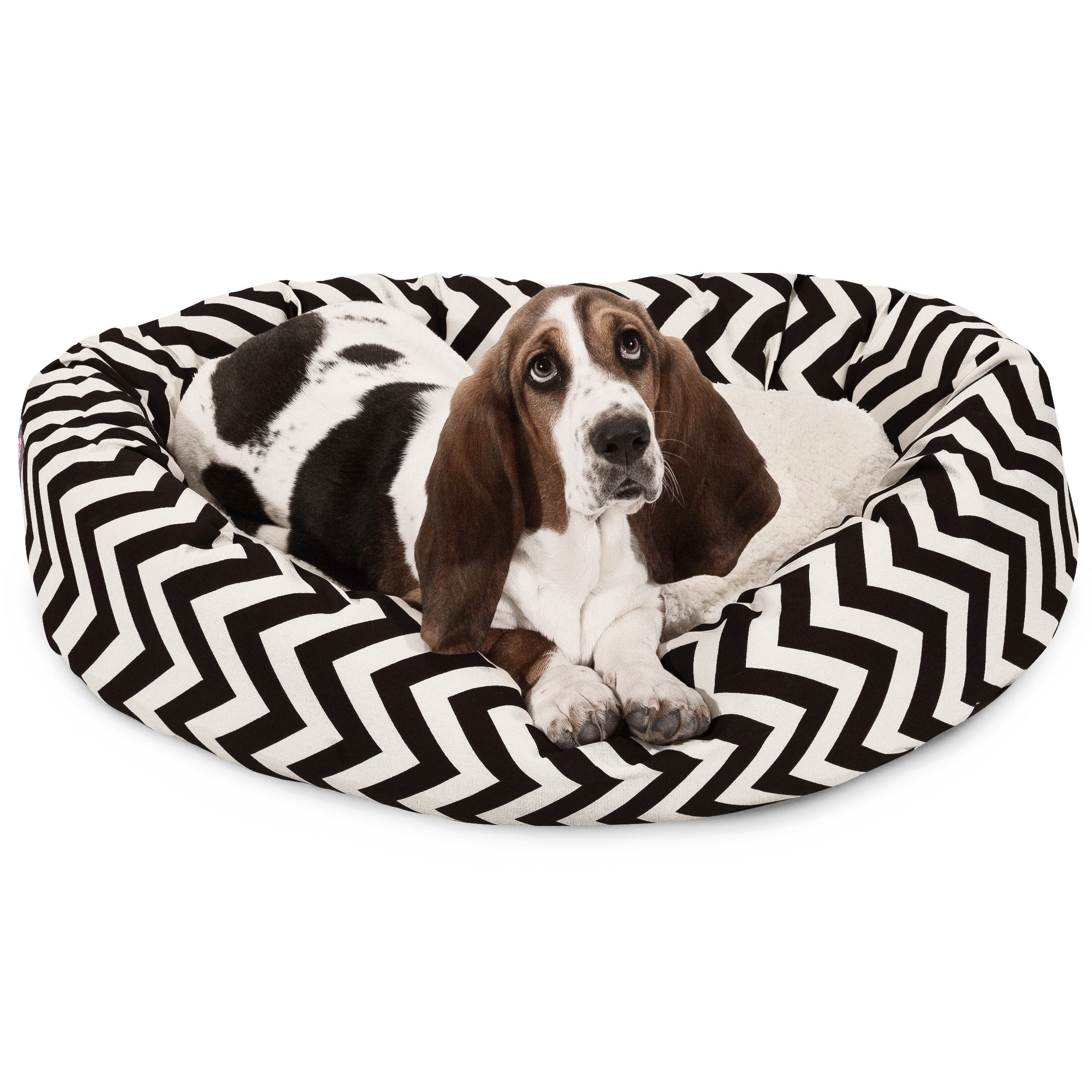 Majestic Pet Chevron Sherpa Bagel Dog Bed Machine Washable Black Medium