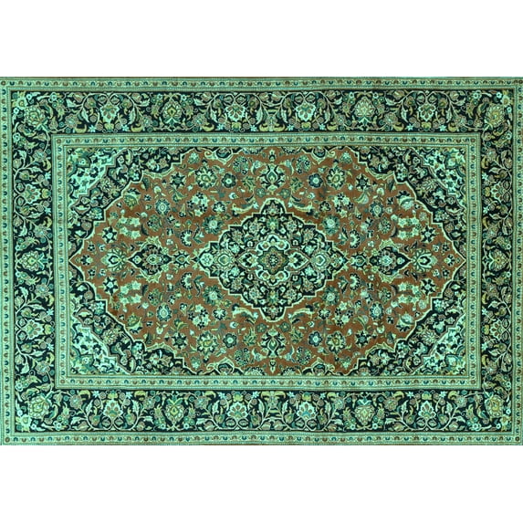 Ahgly Company Machine Washable Indoor Rectangle Persian Turquoise Blue Traditional Area Rugs, 7' x 10'