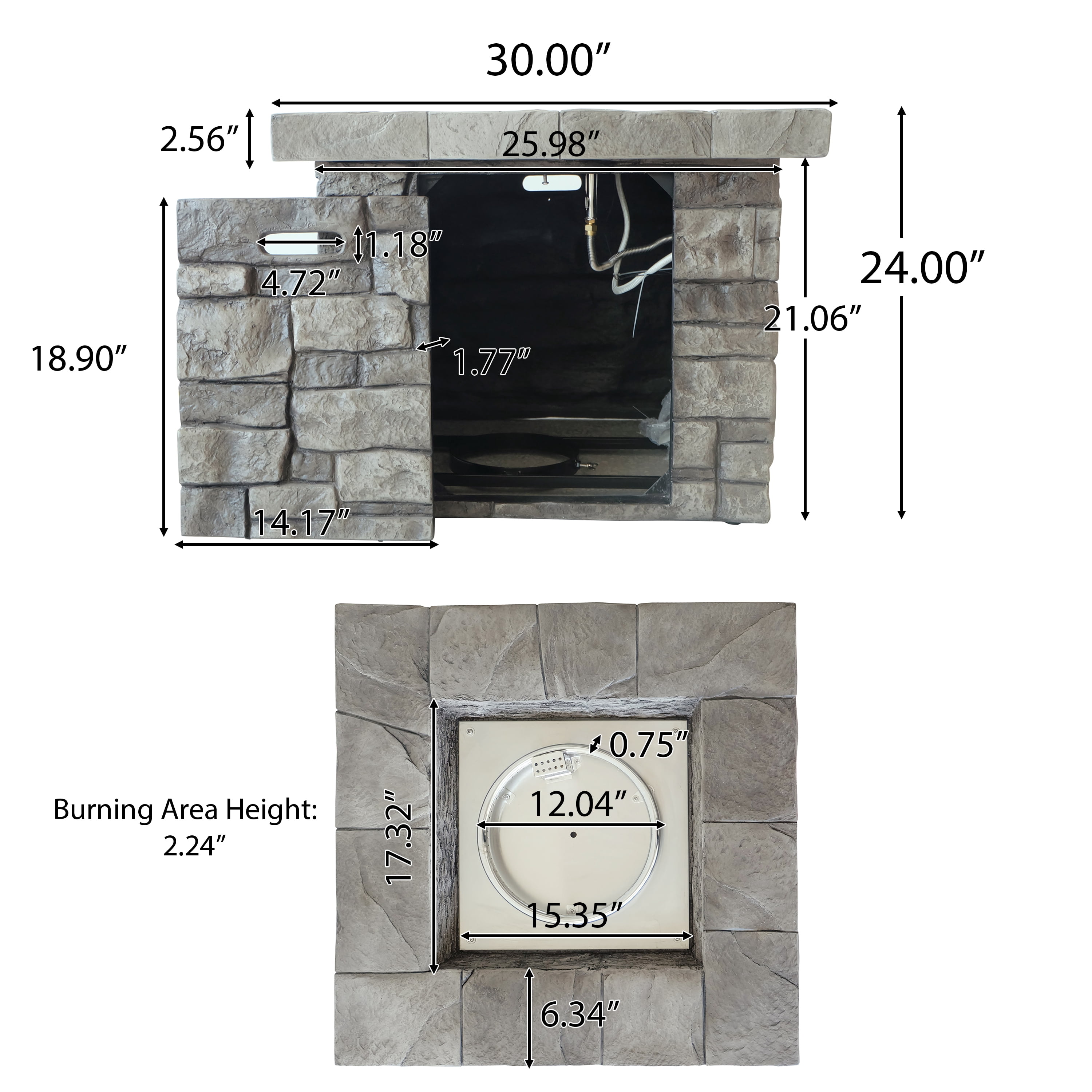 Enfield Outdoor Square Fire Pit - 40,000 BTU, Grey