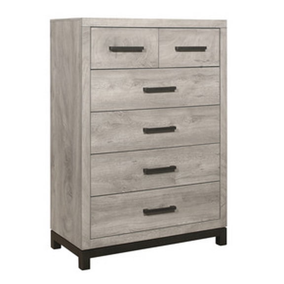 Deena 49 Inch 6 Drawer Tall Dresser Chest with Metal Handles, Light Gray- Saltoro Sherpi