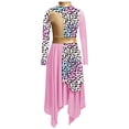 thumbnail image 3 of Nyeemya Kids Girls Metallic Printed Long Sleeve Asymmetrical Liturgical Praise Dance Dress Pink 14, 3 of 6