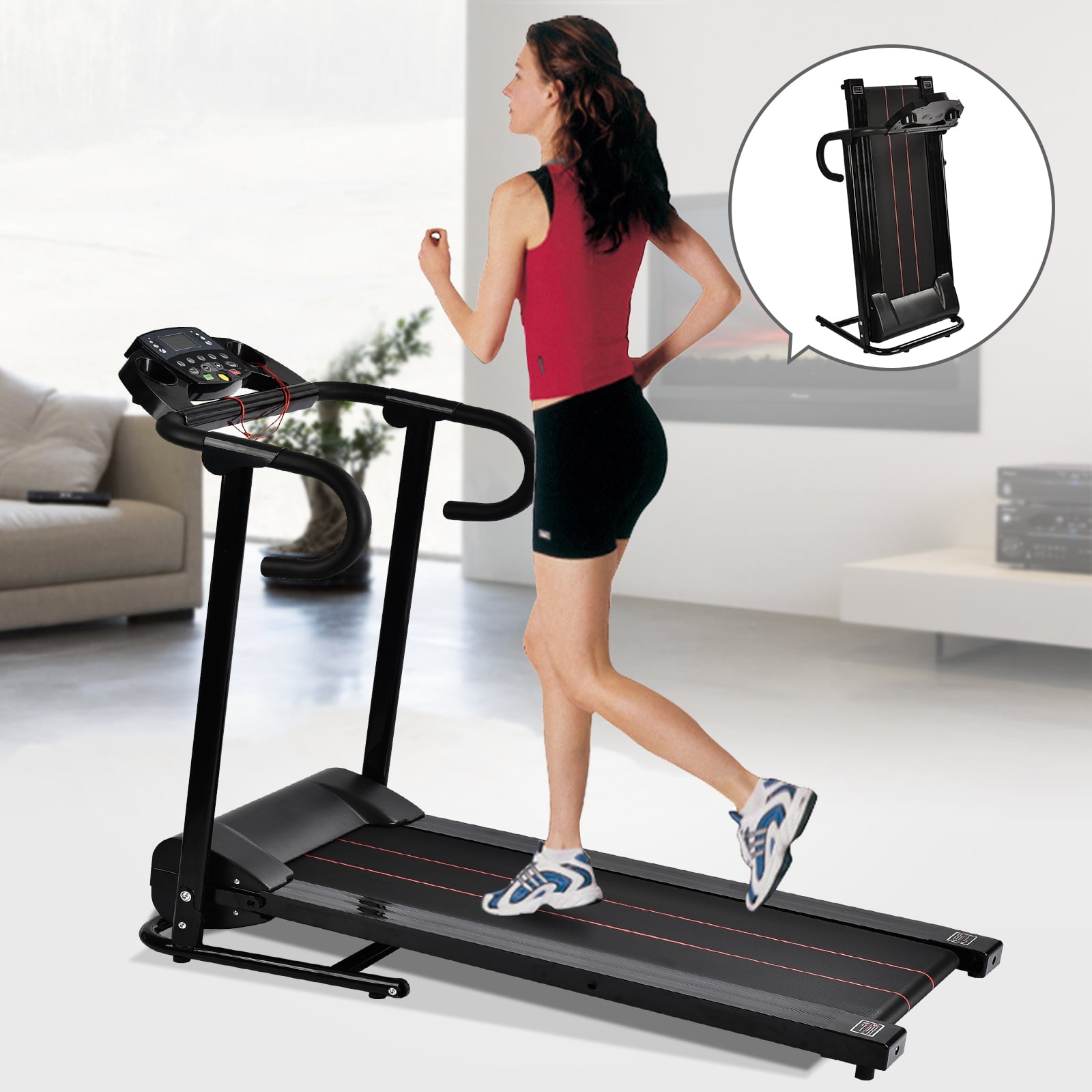 Folding Electric Motorized Treadmill Machine 1100W Portable LCD Displayer Walking Running Cardio Exercise Fitness Home Gym Black