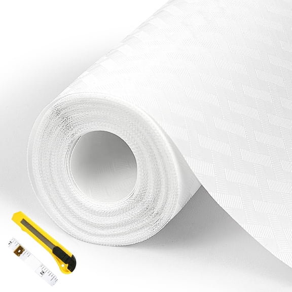 Godance Shelf and Drawer Liner for Kitchen Cabinet, Non Adhesive Non Slip Liner with 1 Knife and Ruler, Waterproof Washable EVA Mat for Kitchen, Drawer, Fridge, 11.8 x 236inch, White