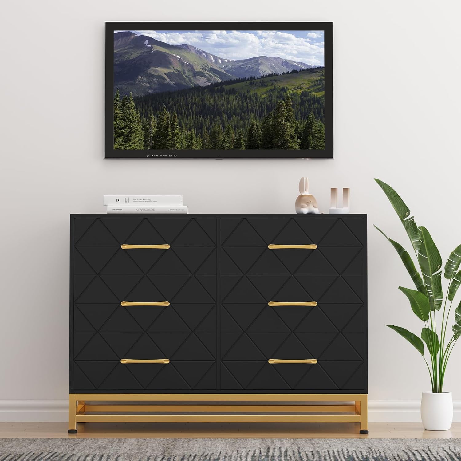 6 Drawer Wood Dresser for Closet, Modern Dresser for Bedroom, TV Stand Dressers Chest of 6 Drawers