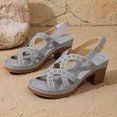 thumbnail image 5 of Women's Heeled Sandals Open Toe Chunky Heels Adjustable Ankle Strap Hollow out Soft Leather Dress Shoes Ladies Summer Casual Footwear Gray Size 9, 5 of 7