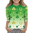 thumbnail image 1 of Tauxra Chandail de la Saint-Patrick pour Adultes, T-Shirt à Manches 3/4 Imprimé Col Rond, T-Shirt Graphique Trèfle Décontracté à Manches Longues pour Activités Festives, 1 of 6