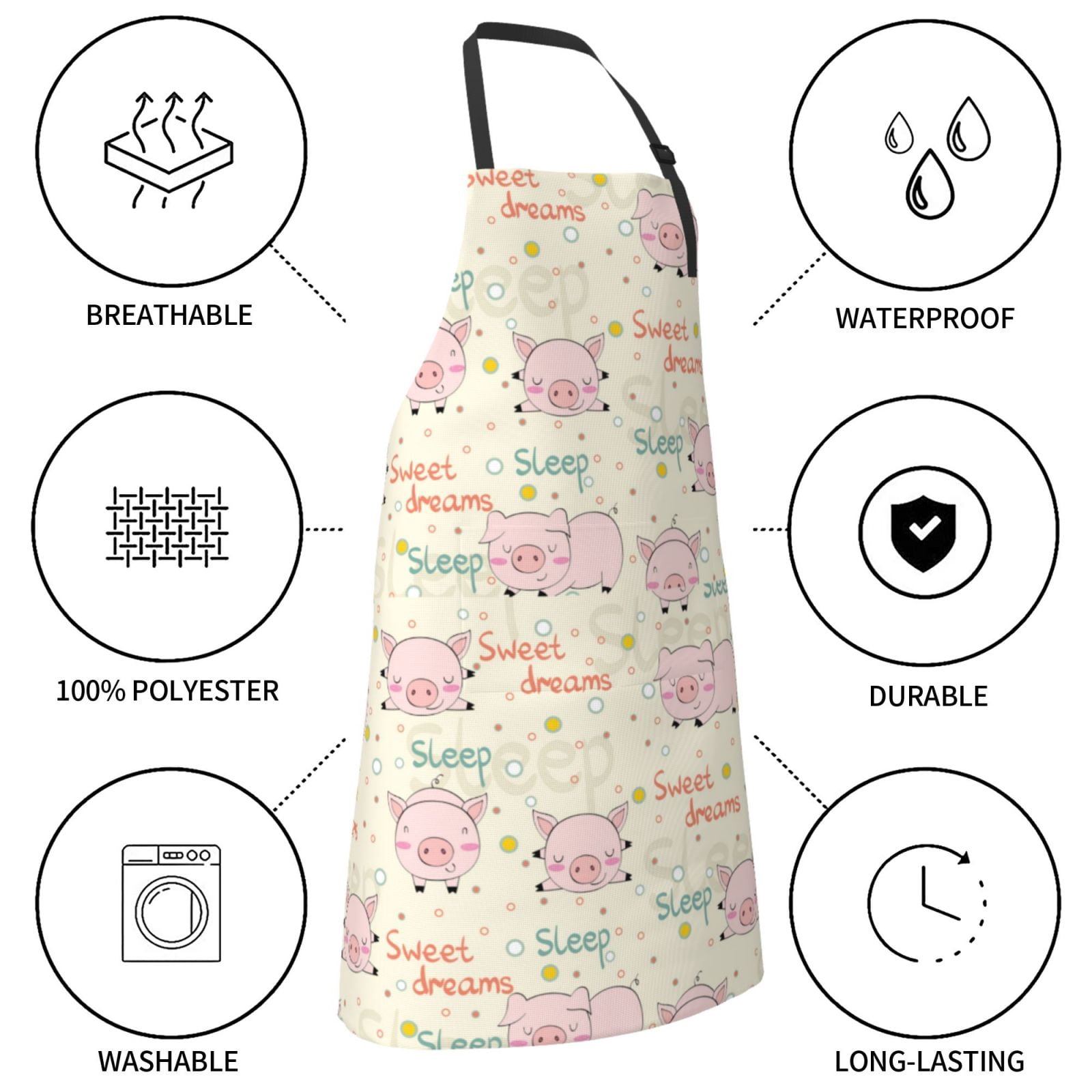 Kdxio Pigs Sleep Apron with Pockets Adjustable Kitchen Aprons for Men Women Waterproof Aprons for Cooking,Drawing,Crafting, Baking Household Cleaning