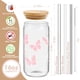 thumbnail image 3 of Vaso de cristal con diseño de mariposa, bípedos, con tapa y pajita, juego de 3, 3 of 6