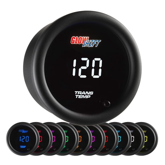GlowShift 10 Color Digital 300F Transmission Temperature Gauge Kit - Includes 1/8-27 NPT Electronic Sensor & Wiring - Multi-Color