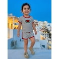 thumbnail image 5 of BemeyourBBs Toddler Baby Girl Boys Summer Clothes Cute Infant Baby Girls Cherry Strawberry Watermelon Outfit Striped Short Sleeve T Shirt Tops and Shorts 2 Pcs Set, 5 of 9