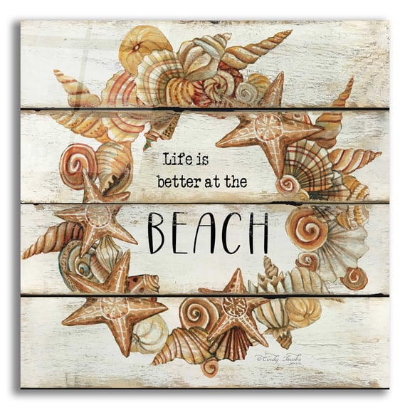 Epic Art 'Life is Better at the Beach' by Cindy Jacobs, Acrylic Glass Wall Art, 12"x12"