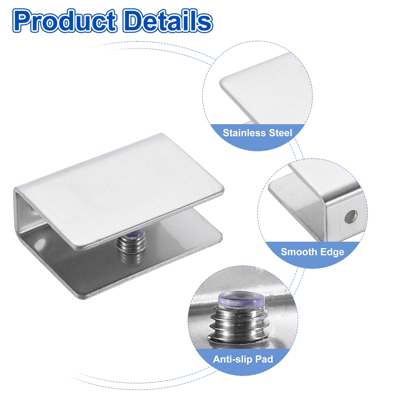 2Pcs Glass Shelf Bracket, Adjustable Brushed Glass Shelf Bracket, Wall Mount Glass Shelf Holder Fixture Glass Clip for 10-12mm(0.39"-0.47") , Silver