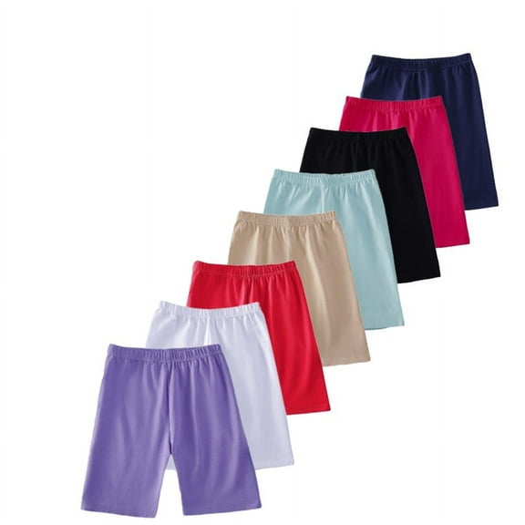 SILVERCELL 8-Pack Teens Little Girls Casual Cotton Shorts Half Leggings Stretch 1/2 Tights Sports Dance Athletic Shorts 8-14Y