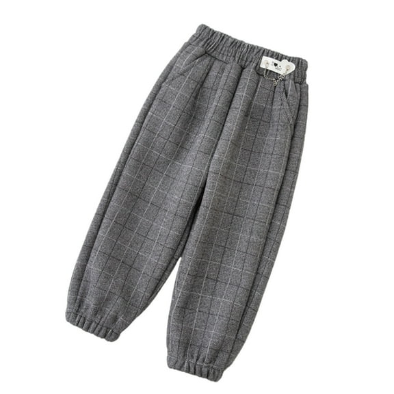 Diufon Toddler Boys Girls Warm Pants Fall Winter Plaid Printed Cotton Thickened Cropped Pant Trousers with Pockets