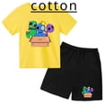 thumbnail image 2 of Conjunto de camiseta y pantalones cortos de cuello redondo de manga corta para niños y niñas de 3 a 12 años, ropa de verano con estampado de amigos arcoíris de algodón, 2 of 5