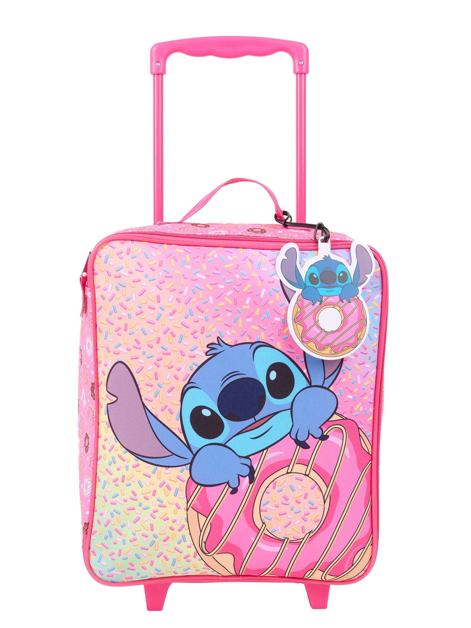 Disney Lilo & Stitch 7-Piece Kids Luggage Set, 14” Softside Rolling Suitcase with Backpack & Travel Accessories, Pink