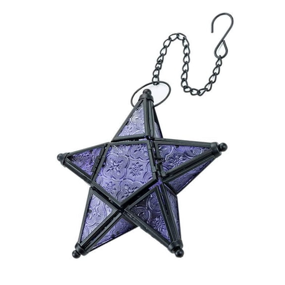 Clearance! Nomeni Ornaments European Style Colored Embossed Glass Five Pointed Star Candlestick Hanging Wind Lamp Aromatherapy Candle Holder Home Decoration Home Decor