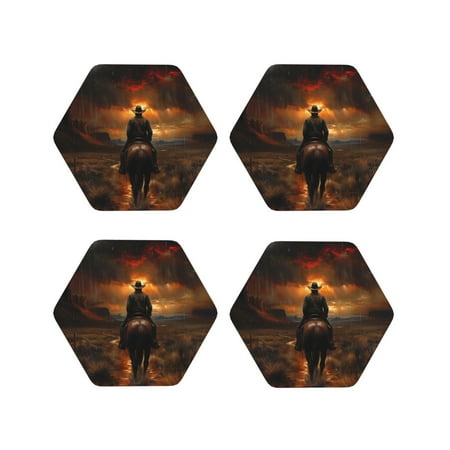 

Drink Coasters Set of 4 Western Rainy Desert Cowboy Leather Coasters for Coffee Table Protector Heat Resistant Cute Coasters for Home Decor Housewarming Gifts Bar Kitchen 4 Inch Hexagon