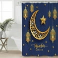 thumbnail image 4 of Shower Curtain Waterproof Shower Curtain for Bathroom,Bathtub,Shower, Ramadan Mubarak Eid Mubarak Gold Star Moon Blue Shower Curtain Set with Hooks for Home Decoration 72x72 Inch, 4 of 6