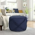 thumbnail image 2 of LR Home Small Over-tufted Diamond Indoor Round Pouf, Navy Blue, 18" x 18" x 14", 2 of 8