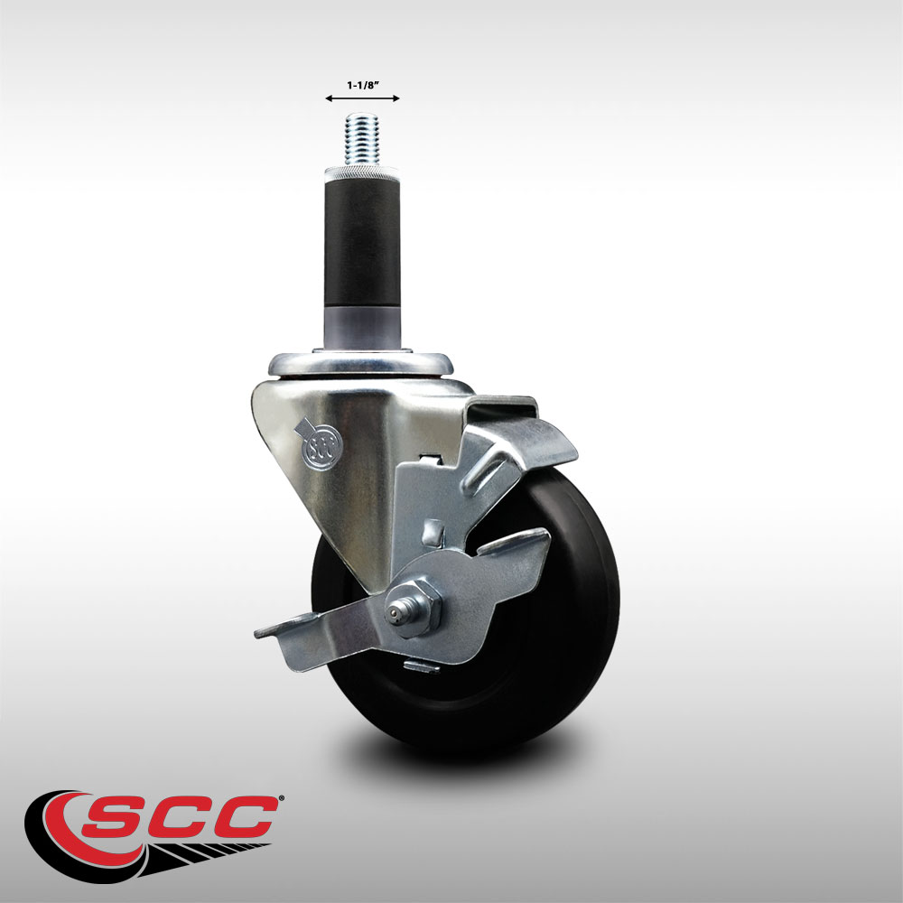 Stainless Steel Hard Rubber Swivel Expanding Stem Caster w/3.5" x 1.25" Black Wheel and 1-1/8" Stem & Top Locking Brake - 285 lbs Capacity/Caster - Service Caster Brand - image 2 of 4