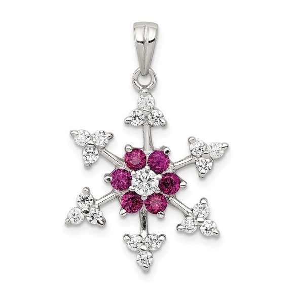 Sterling Silver Red Cubic Zirconia Snowflake Charm - Measures 28x18mm Wide