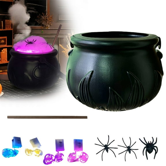 SUSHANG DIY Bubbling Witch Cauldron Kit with LED Lights & Spider Decor - 3.54 x 5.51 Inch Halloween Decor for Indoor Tabletop Displays, Smoking Fog Effect Party Centerpiece Prop