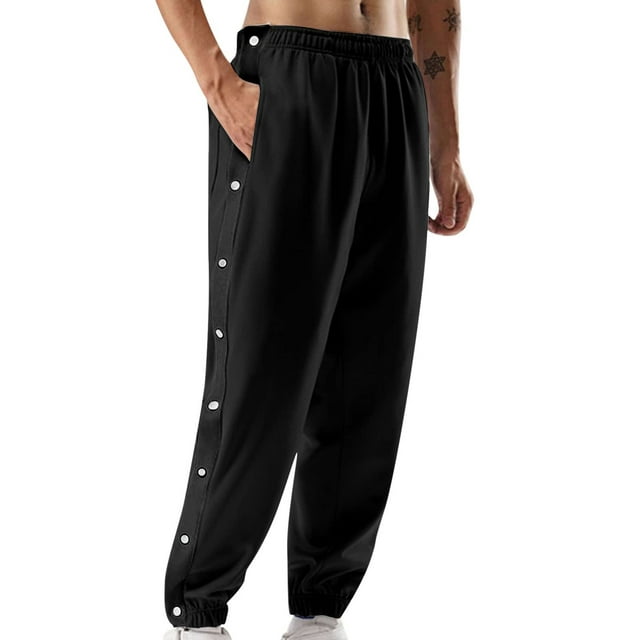 Honganda Men Jogger Pants Contrast Color Sides Buttons Stretch Workout Trousers Sweatpants Streetwear