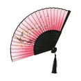 thumbnail image 2 of Antique Folding Fan, Chinese Style Dance Fan, Vintage Floral Pattern With Black Tassel Decoration, Pink Gradient Color, Portable Handheld Fan For Teens, Suited For Dance, 2 of 6