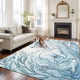 thumbnail image 2 of Large Area Rugs for Living Room Bedroom, Blue Teal Coastal 8'x10' Rug Washable Carpet Runner Indoor Outdoor, Nautical Beach Botanical Bears Fish Non Slip Floor Mats Rug for Kitchen, Patio, 2 of 8