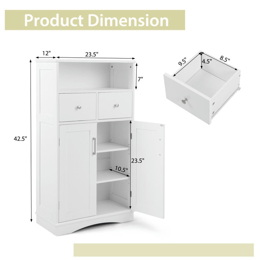 Finihen Bathroom Storage Cabinet, Bathroom Floor Cabinet, 2 Doors Freeestanding Bathroom Floor Cabinet with 2 Drawers and Adjustable Shelves, for Bathroom, Living Room, Bedroom, Kitchen, White Finihen Bathroom Storage Cabinet, Bathroom Floor Cabinet, 2 Doors Freeestanding Bathroom Floor Cabinet with 2 Drawers and Adjustable Shelves, for Bathroom, Living Room, Bedroom, Kitchen, White