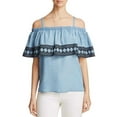 thumbnail image 1 of Bagatelle Ruffle Cold-Shoulder Pullover Blouse Shirt Tops, Blue, Medium, 1 of 5
