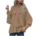 thumbnail image 2 of Ounisa Women's Fashion Tops Bow Tie Neck Long Sleeve Buttton Cuff Chiffon Elegant Casual Solid Blouse Pullover, 2 of 5