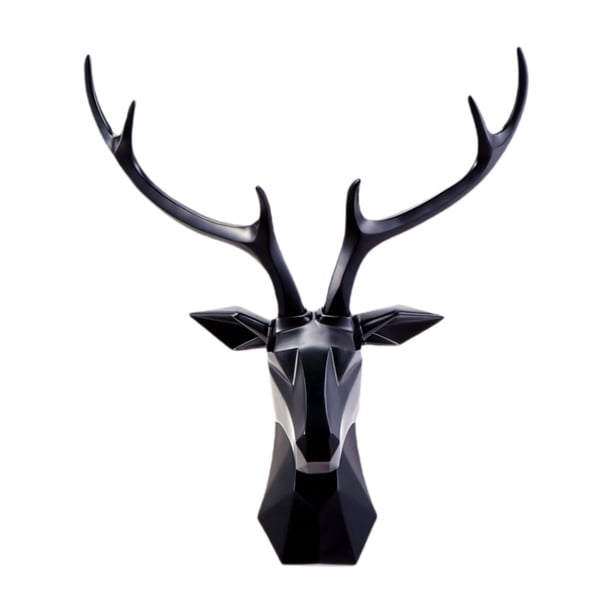 Decoración de pared de cabeza de ciervo, escultura geométrica de pared de cabeza de ciervo, figura de animal, decoración de cabeza de ciervo 3D L Negro