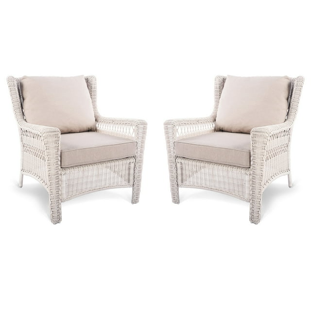 Krikacy Patio Rattan Armchairs Set of 2,HDPE All-Weather Hand-woven Wicker,for Porch Deck,Beige