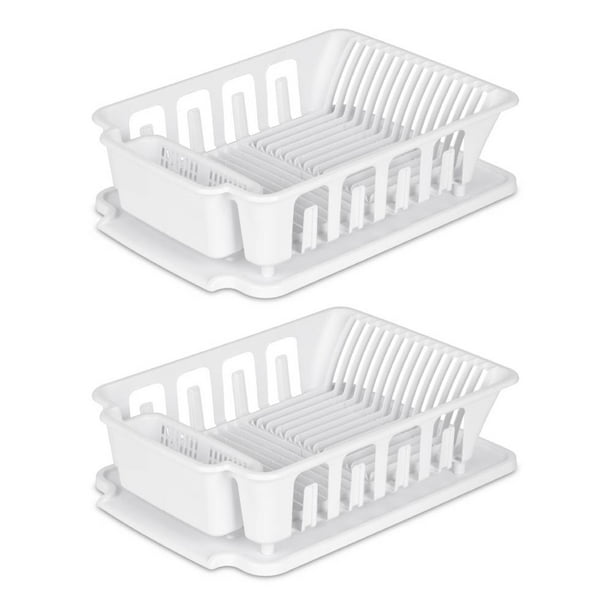 Sterilite Large Plastic Dish Drainer Dry Rack, 2 Pc Sink Drainboard